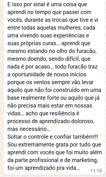 Depoimento — aprendizado pra vida
